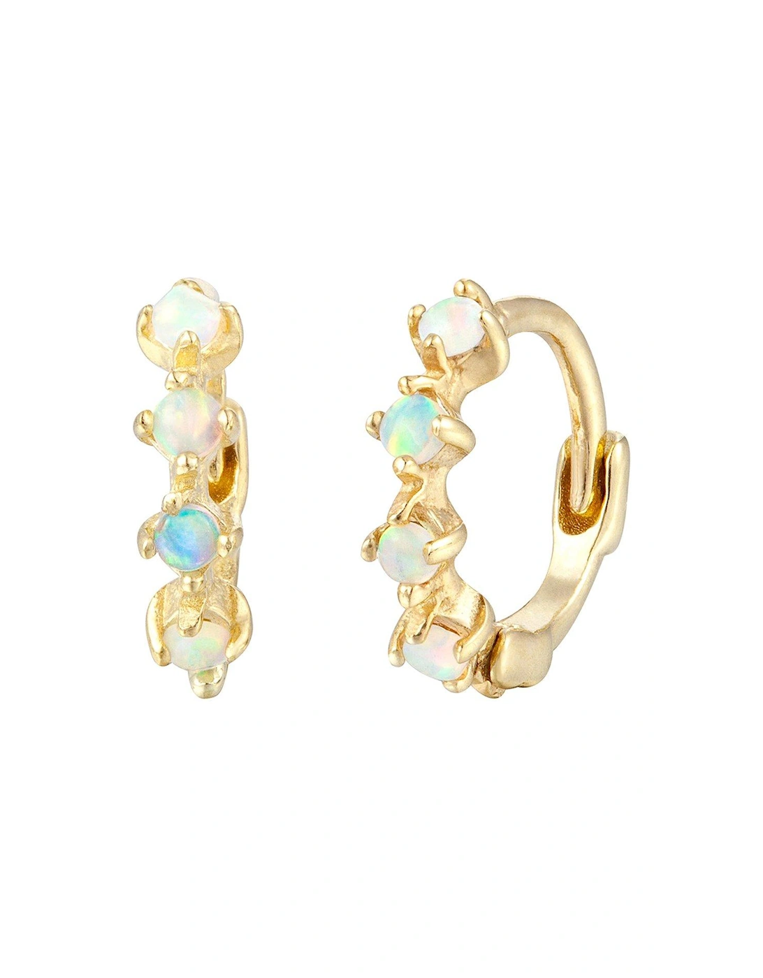 9ct Solid Gold Opal Studded Huggie Hoop Earrings, 2 of 1