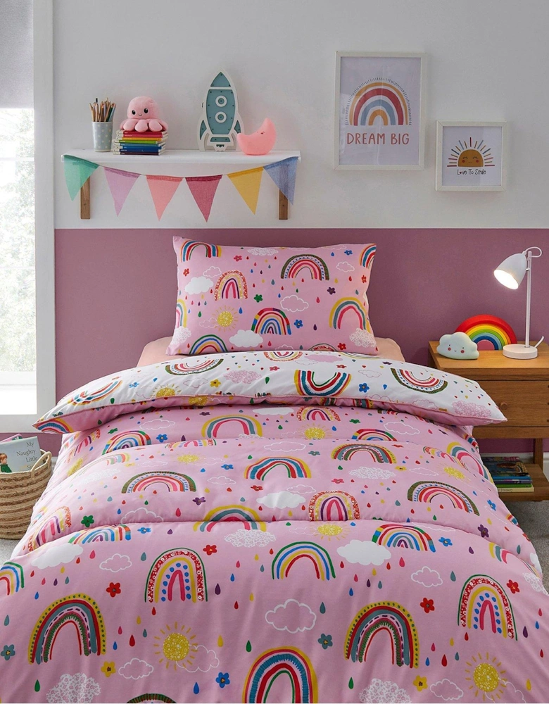 Healthy Growth Coverless Single Duvet and Pillowcase Set - 9 Tog - Rainbow - Pink