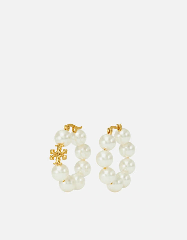Kira Gold-Tone and Faux Pearl Hoop Earrings