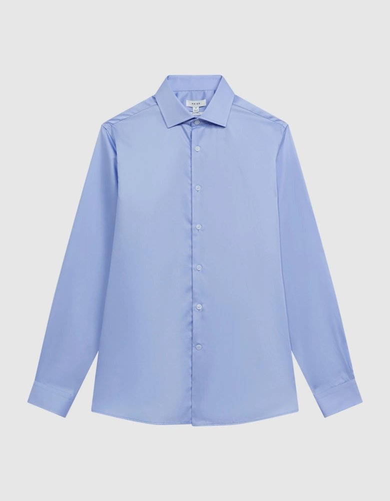 Cotton Satin Cutaway Collar Shirt