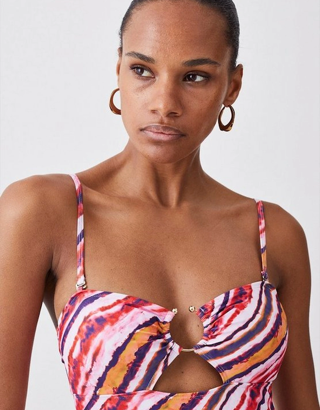 Tie Dye Trimmed Swimsuit With Removable Straps