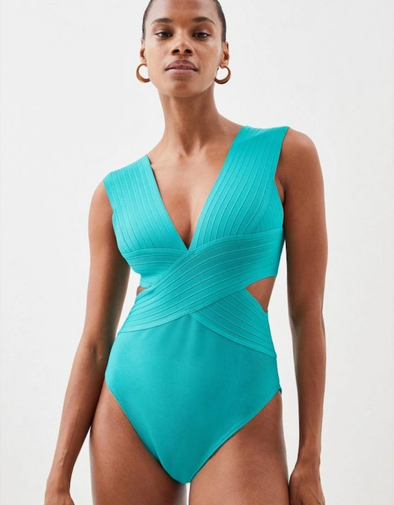 Bandage Textured V Neck Swimsuit