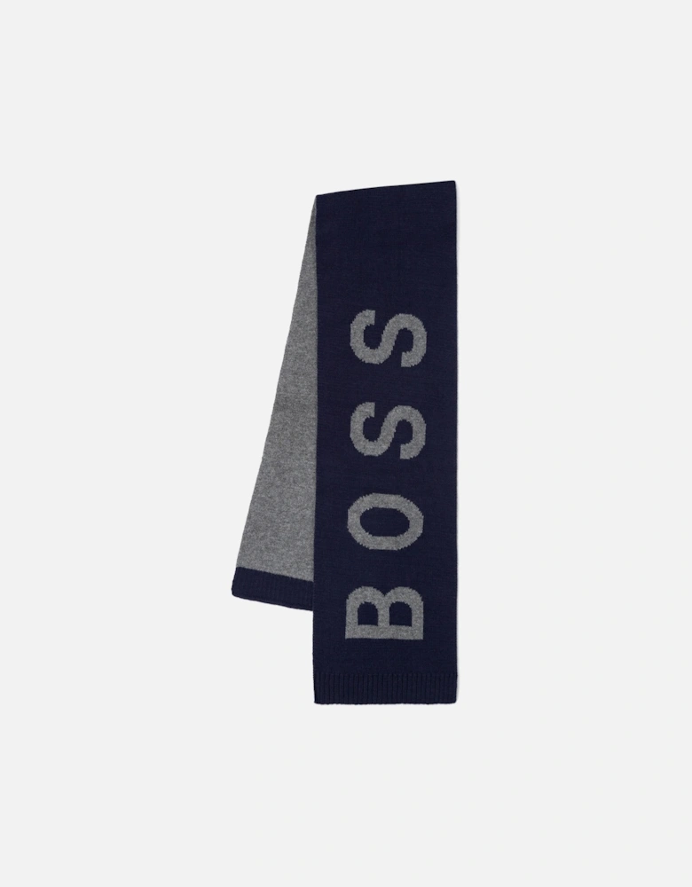 Boys Blue & Grey Cotton Logo Scarf