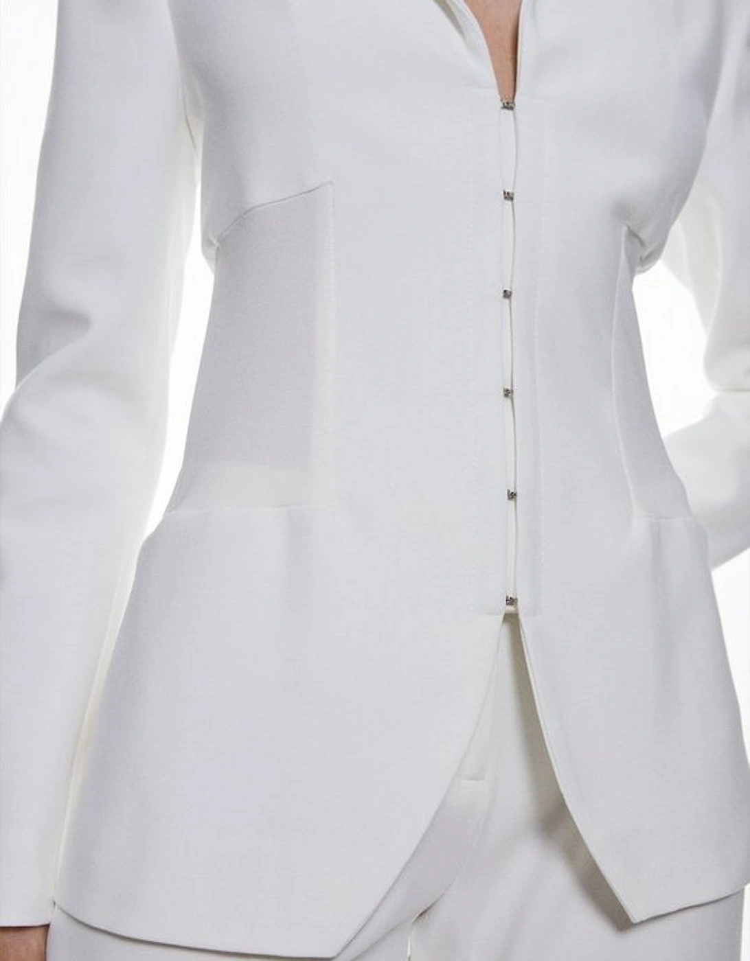 Compact Stretch Contrast Panel Detail Waist Blazer