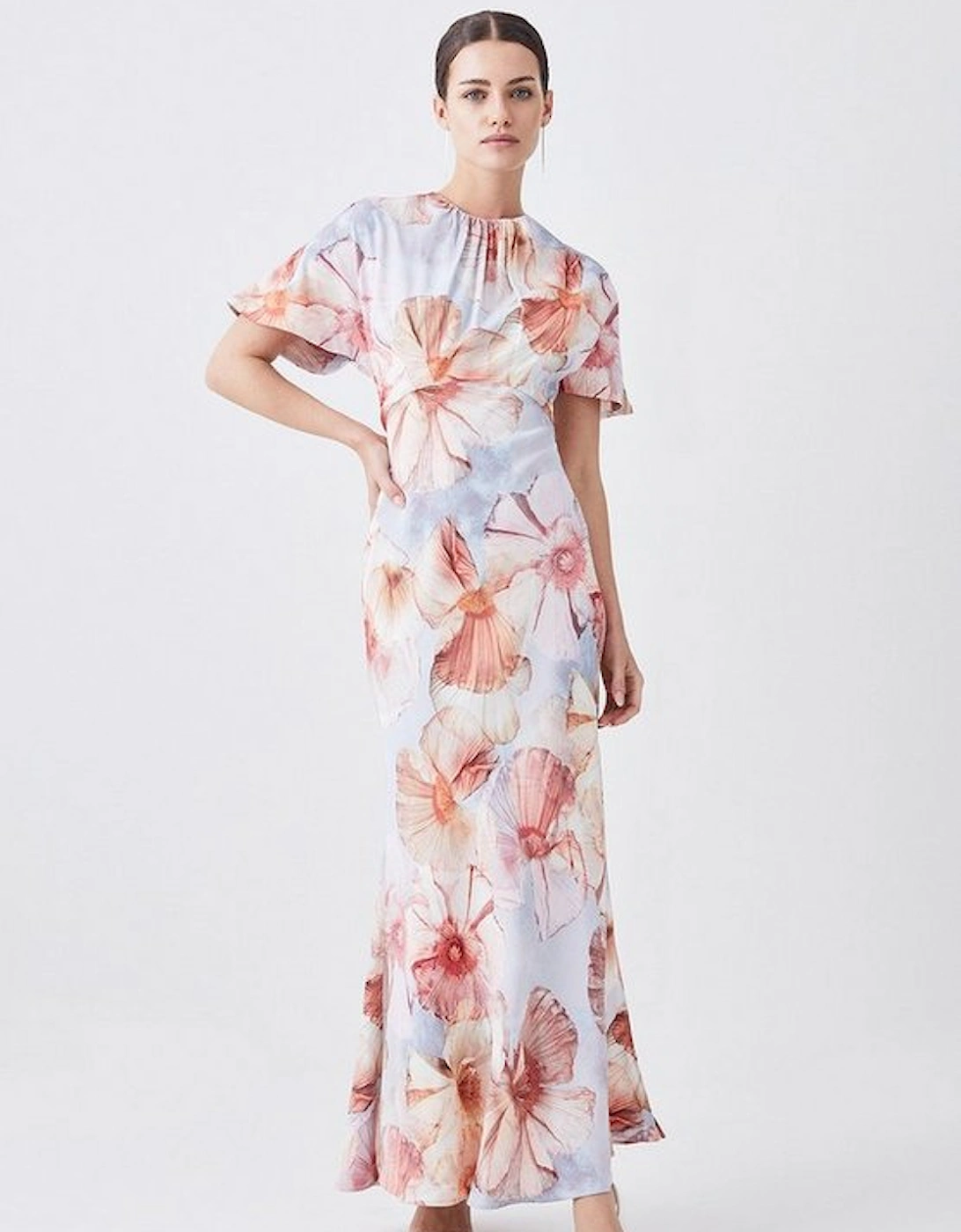 Petite Satin Crepe Etched Floral Maxi Dress, 5 of 4