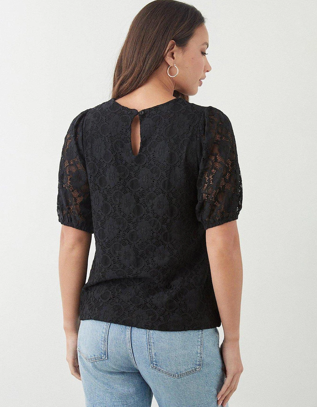 Premium Short Sleeve Lace Top - Black