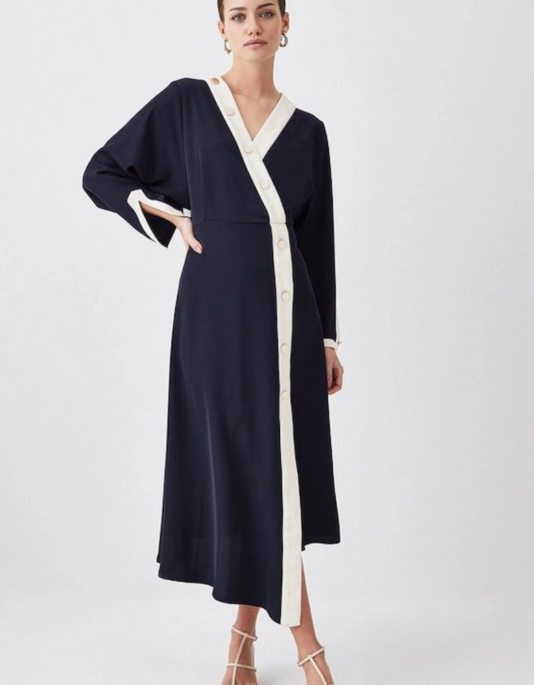 Petite Twill Asymmetric Midi Wrap Dress