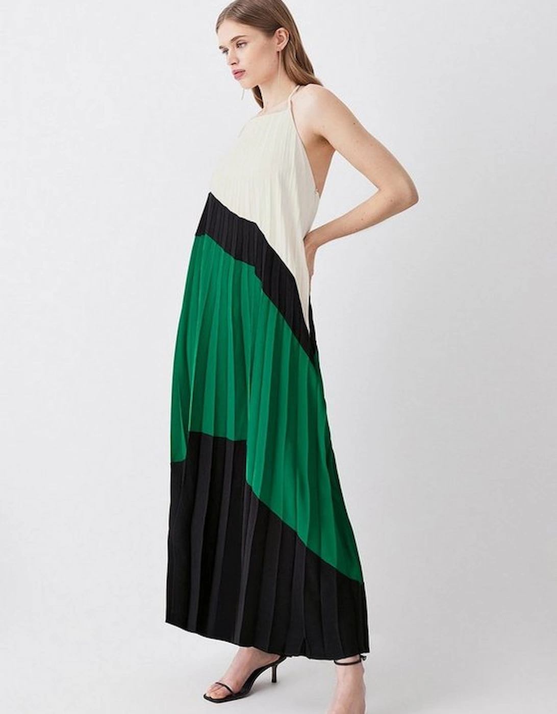 Soft Tailored Pleated Halter Neck Maxi Dress, 5 of 4