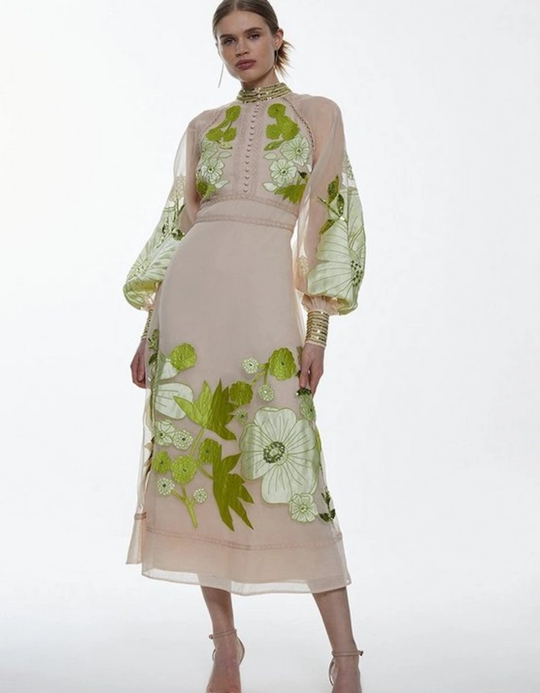 Tall Applique Organdie Woven Midi Dress