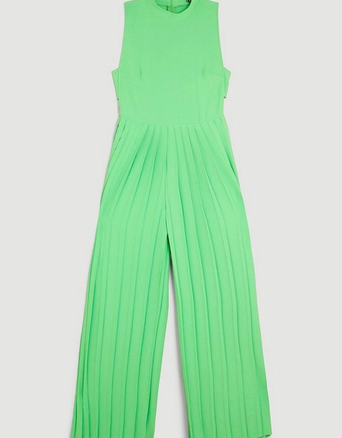High Neck Tie Waisted Full Pleated Jumpsuit