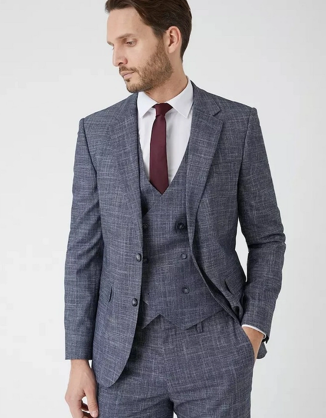 Mens Prince Of Wales Check Double-Breasted Slim Waistcoat