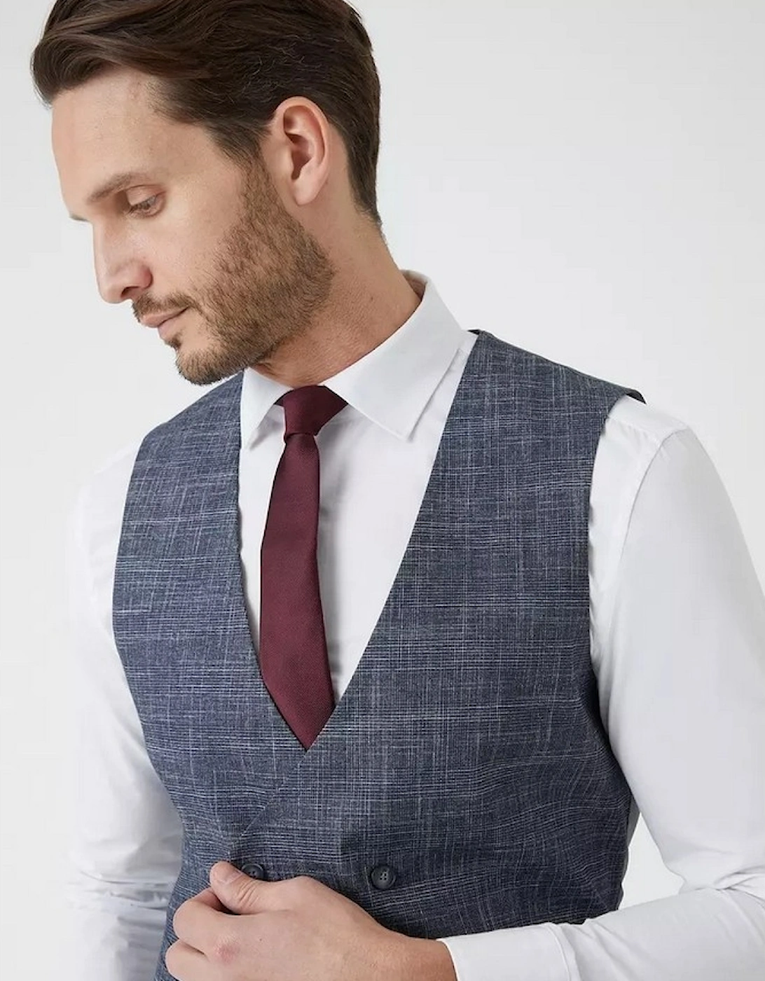 Mens Prince Of Wales Check Double-Breasted Slim Waistcoat