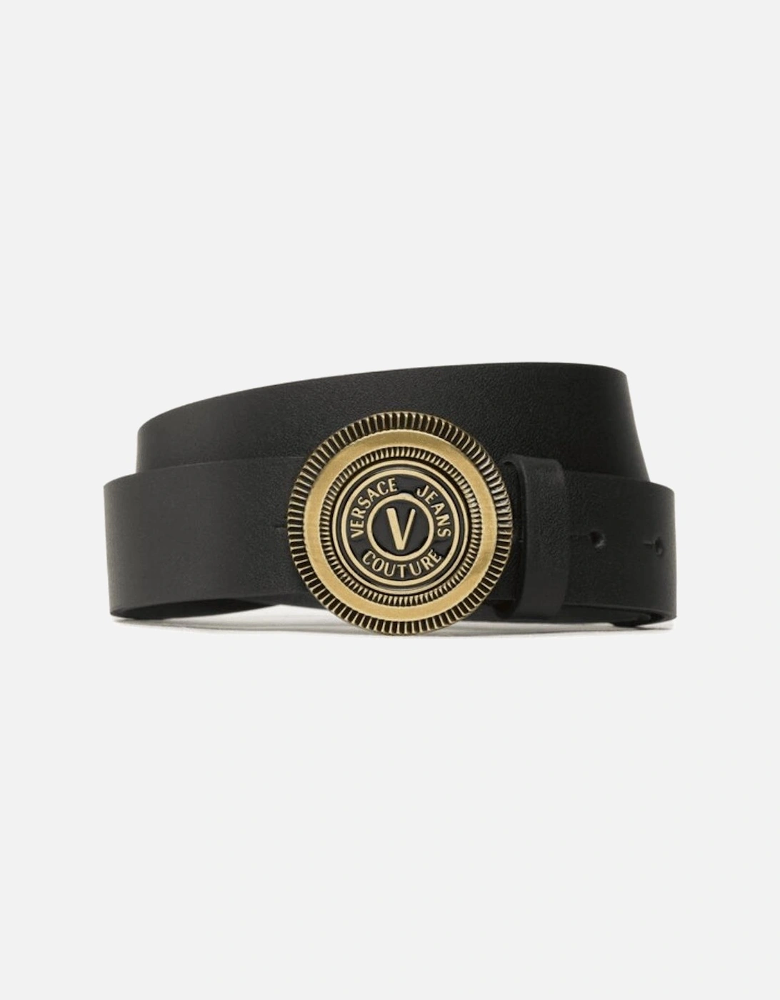 Gold V-Emblem Buckle Black Leather Belt, 3 of 2