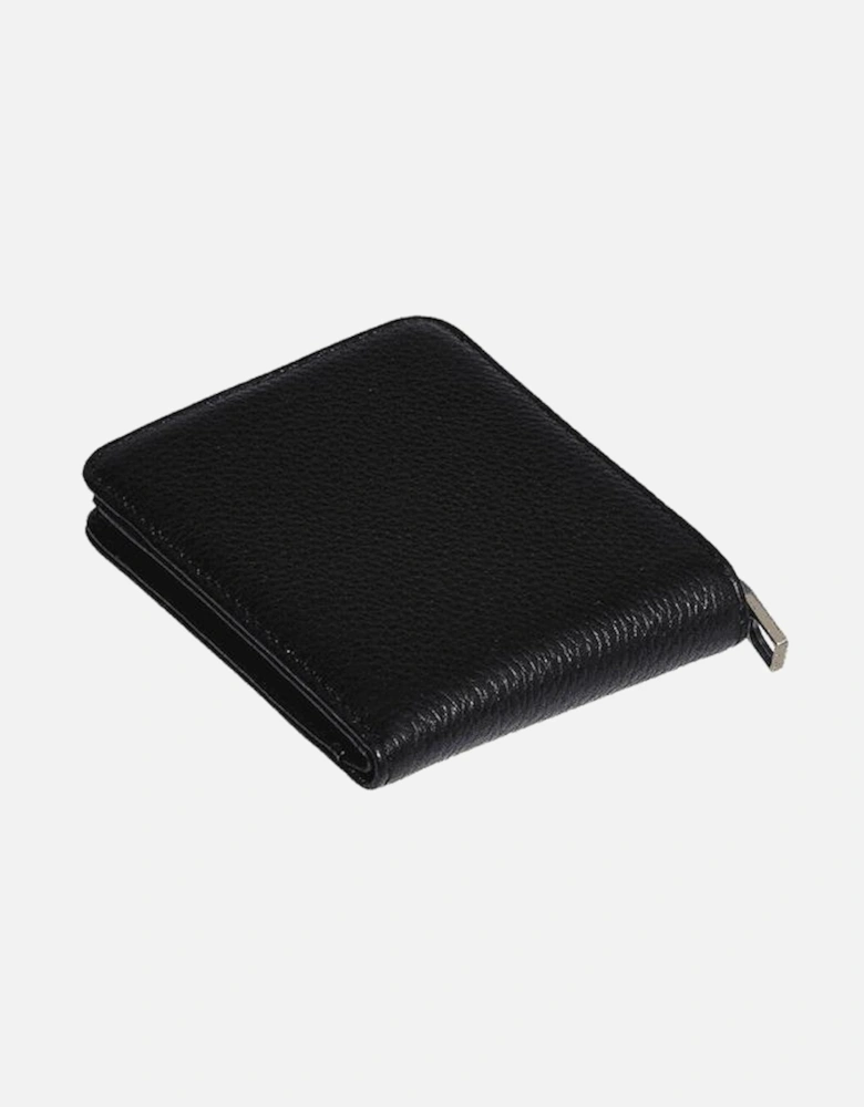 Metal Logo Bifold Leather Black Wallet