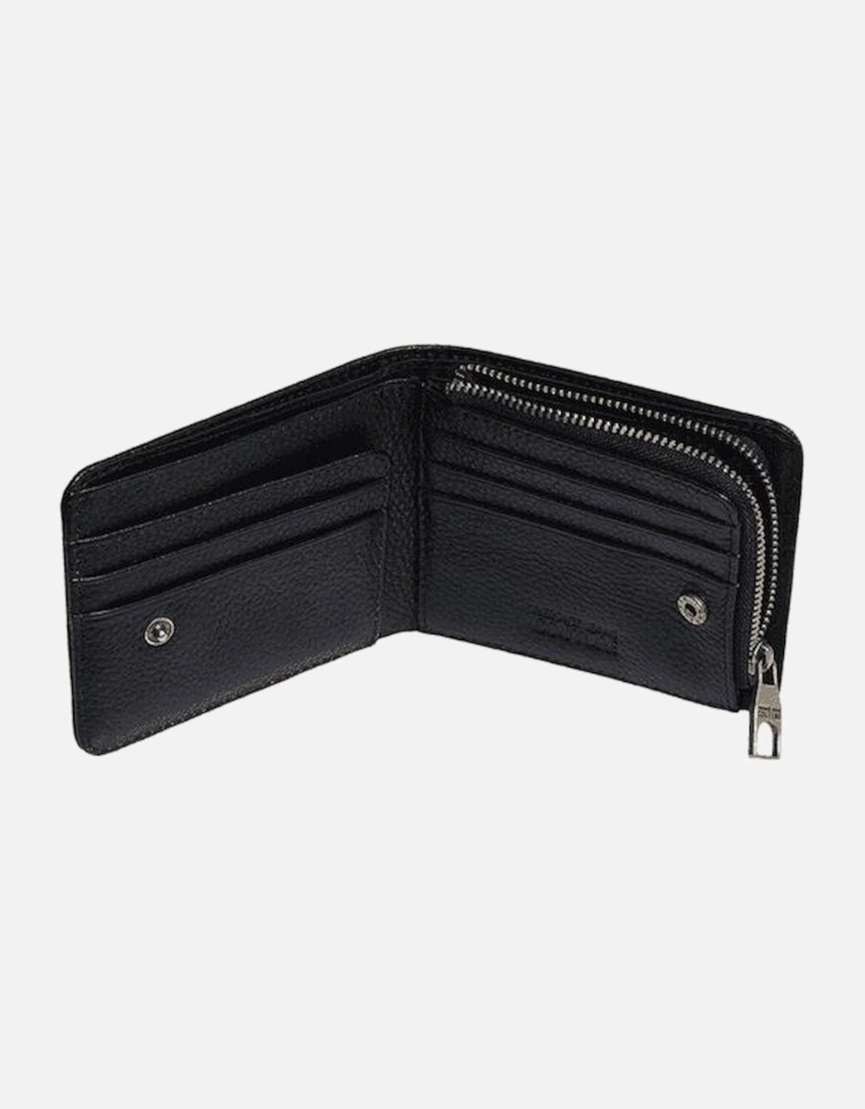 Metal Logo Bifold Leather Black Wallet