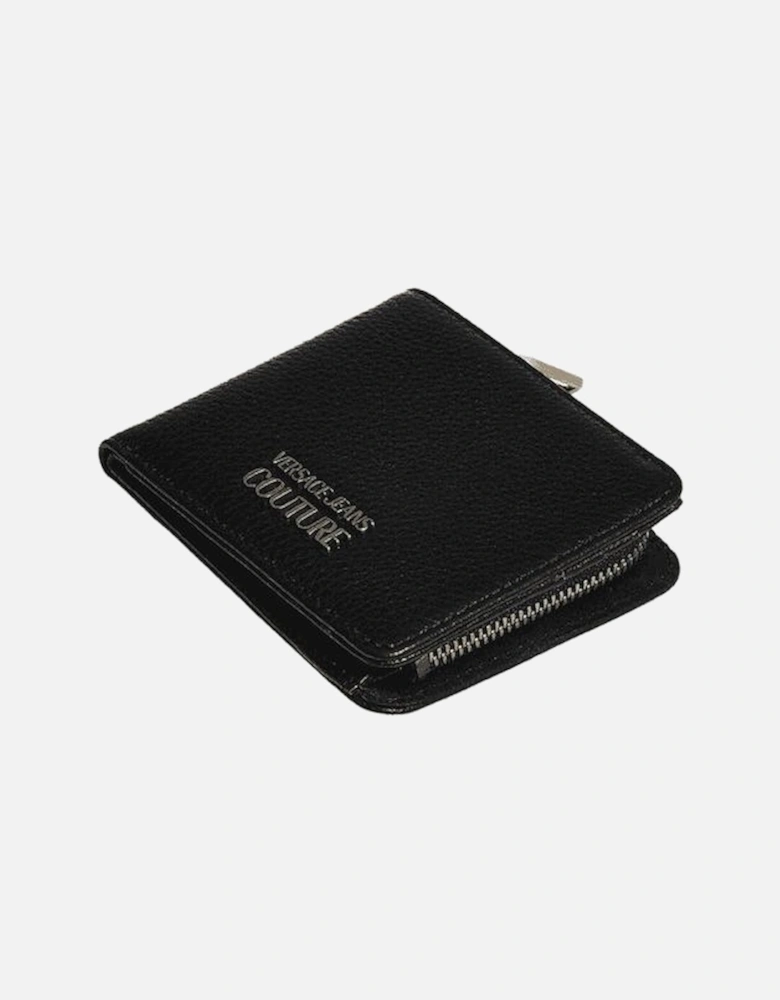 Metal Logo Bifold Leather Black Wallet