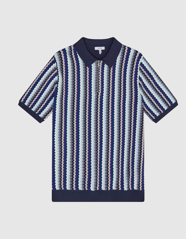Half Zip Geo Stripe Polo T-Shirt
