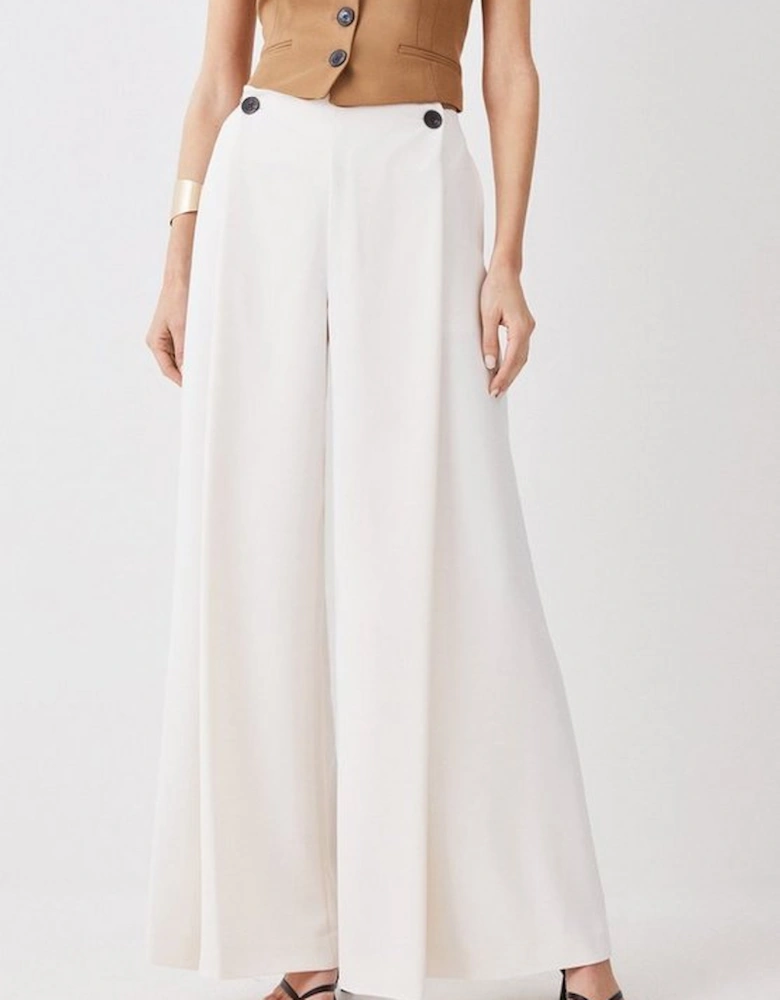 Soft Tailored Button Detail Pleated Wide Leg Trousers