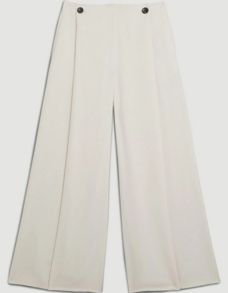 Soft Tailored Button Detail Pleated Wide Leg Trousers