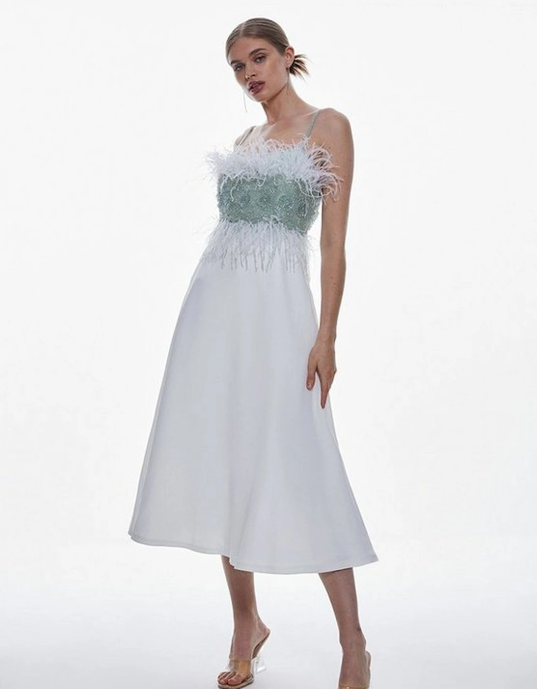 Embellished And Feather Woven Prom Midi Dress, 5 of 4