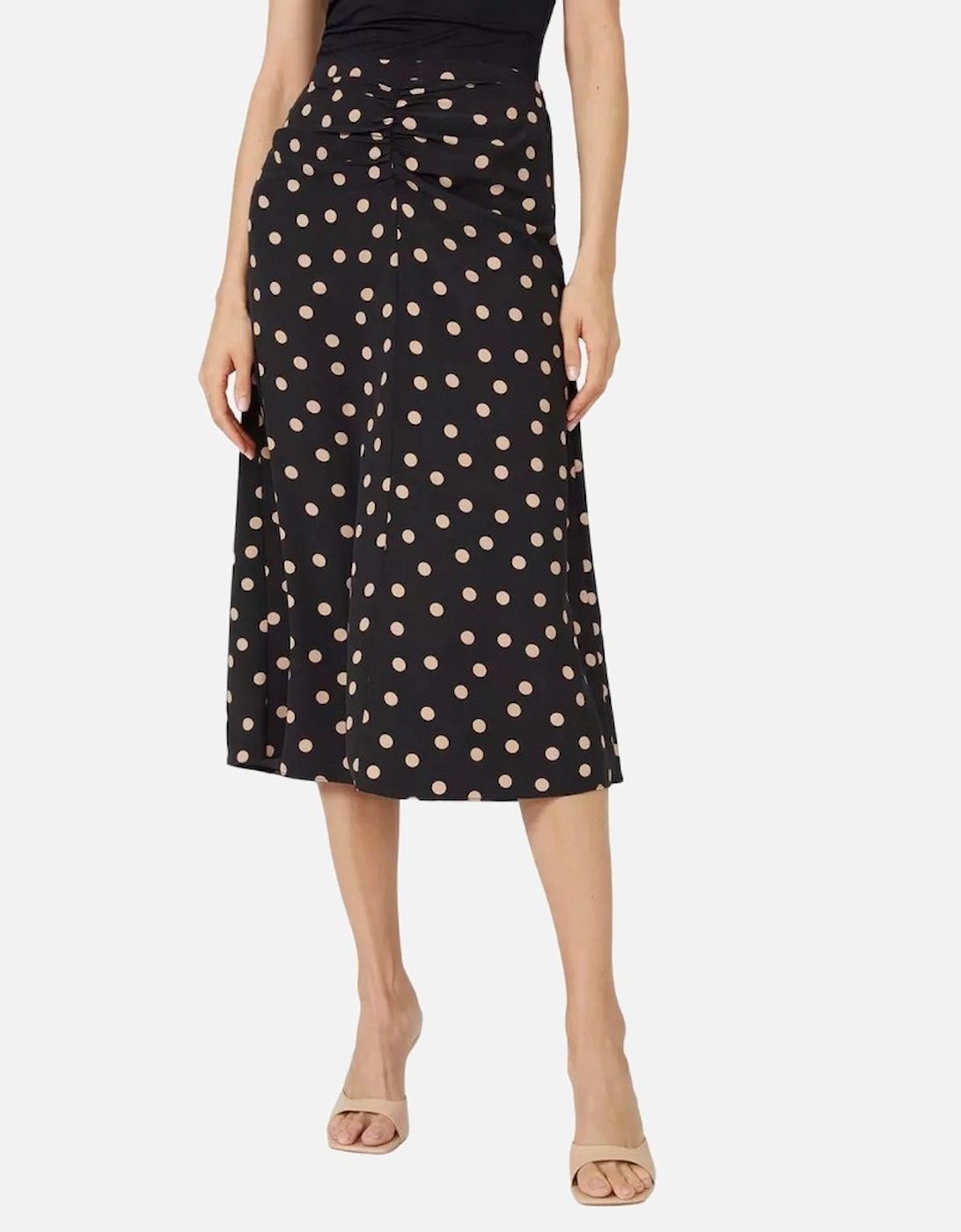 Womens/Ladies Spotted Ruched Front Midi Skirt, 5 of 4