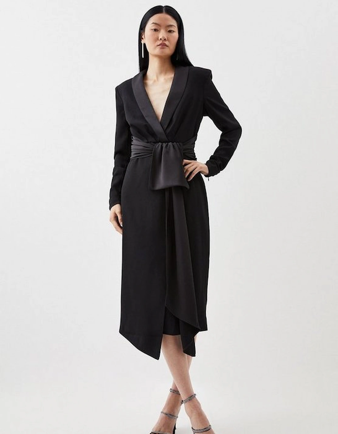 Satin Back Crepe Belted Woven Midi Wrap Dress, 5 of 4