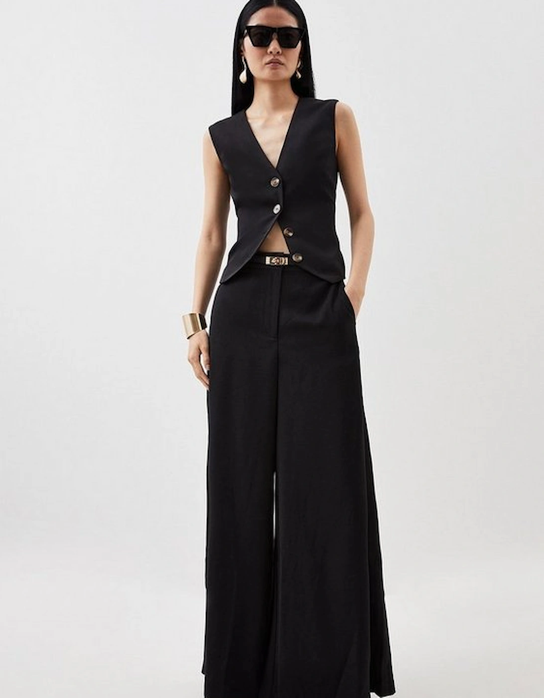 Satin Back Crepe Woven Wide Leg Trousers, 5 of 4