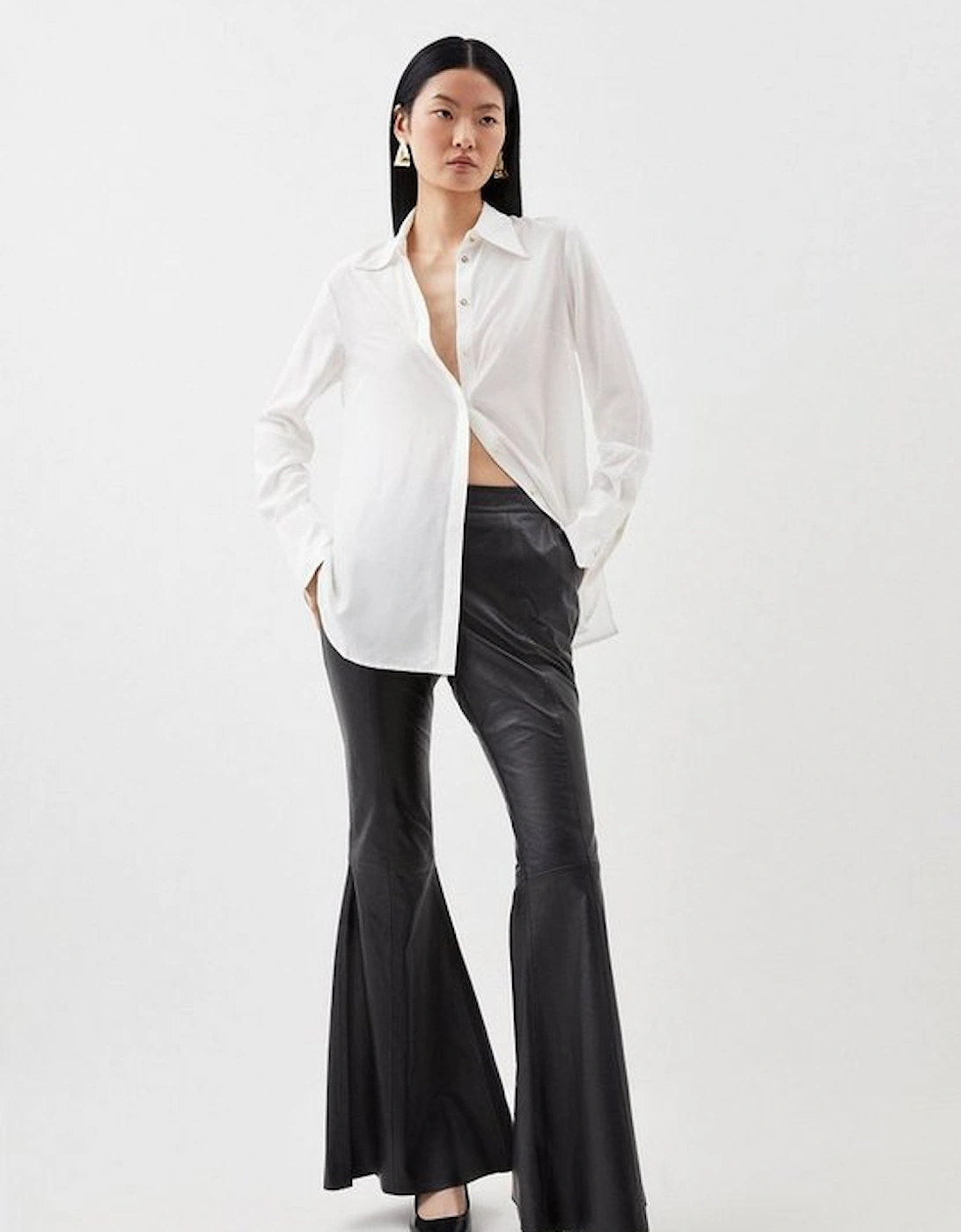 Leather Low Rise Flared Trousers, 5 of 4