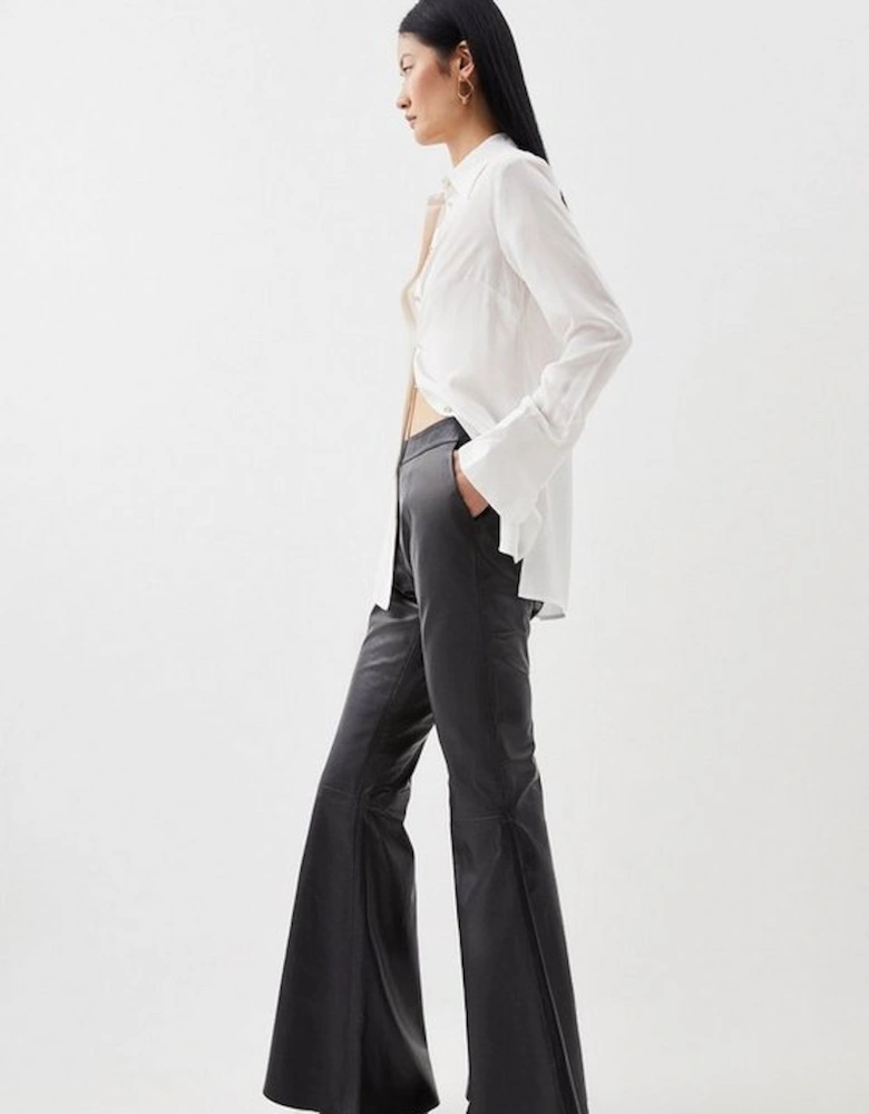 Leather Low Rise Flared Trousers