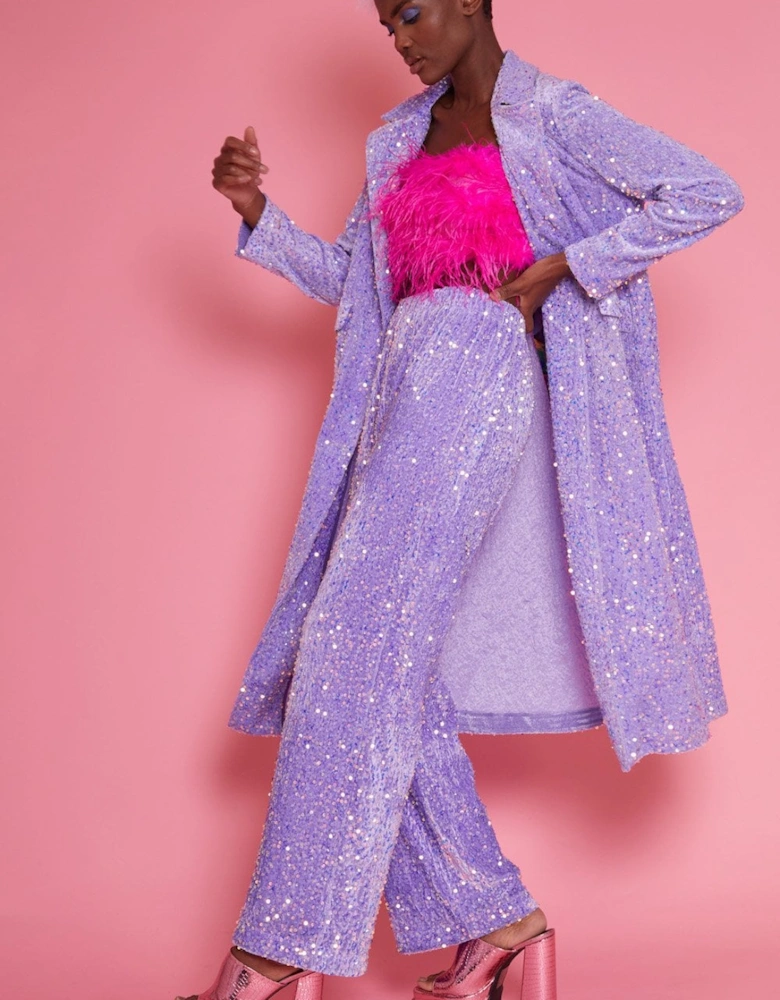 Lilac Sequin Velvet Trench Coat