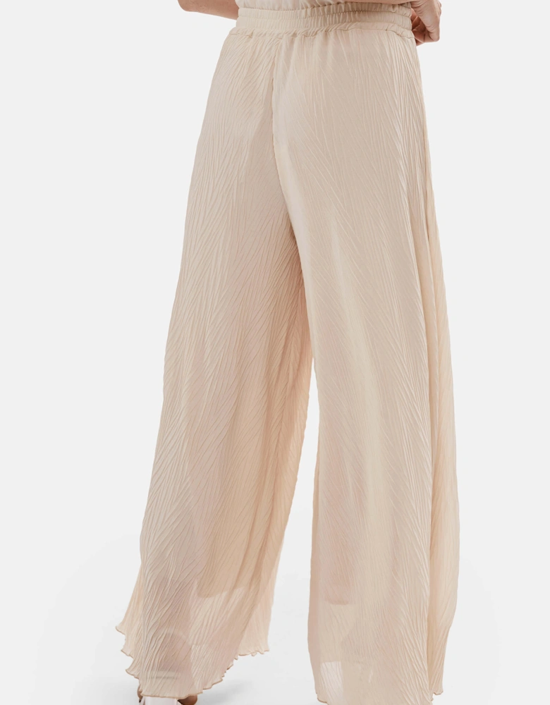 Pleated Cropped Trousers Beige