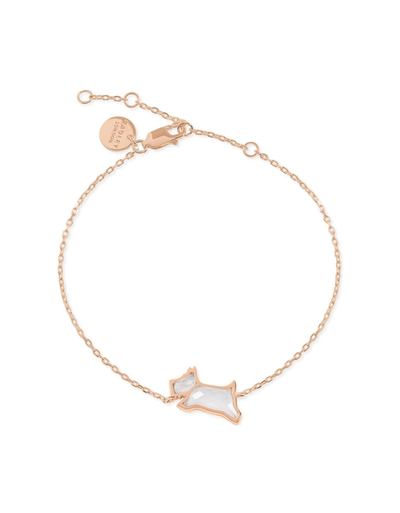 Park Place Ladies 18ct Rose Gold Plated Sterling Silver Clear Stone Jumping Dog Bracelet