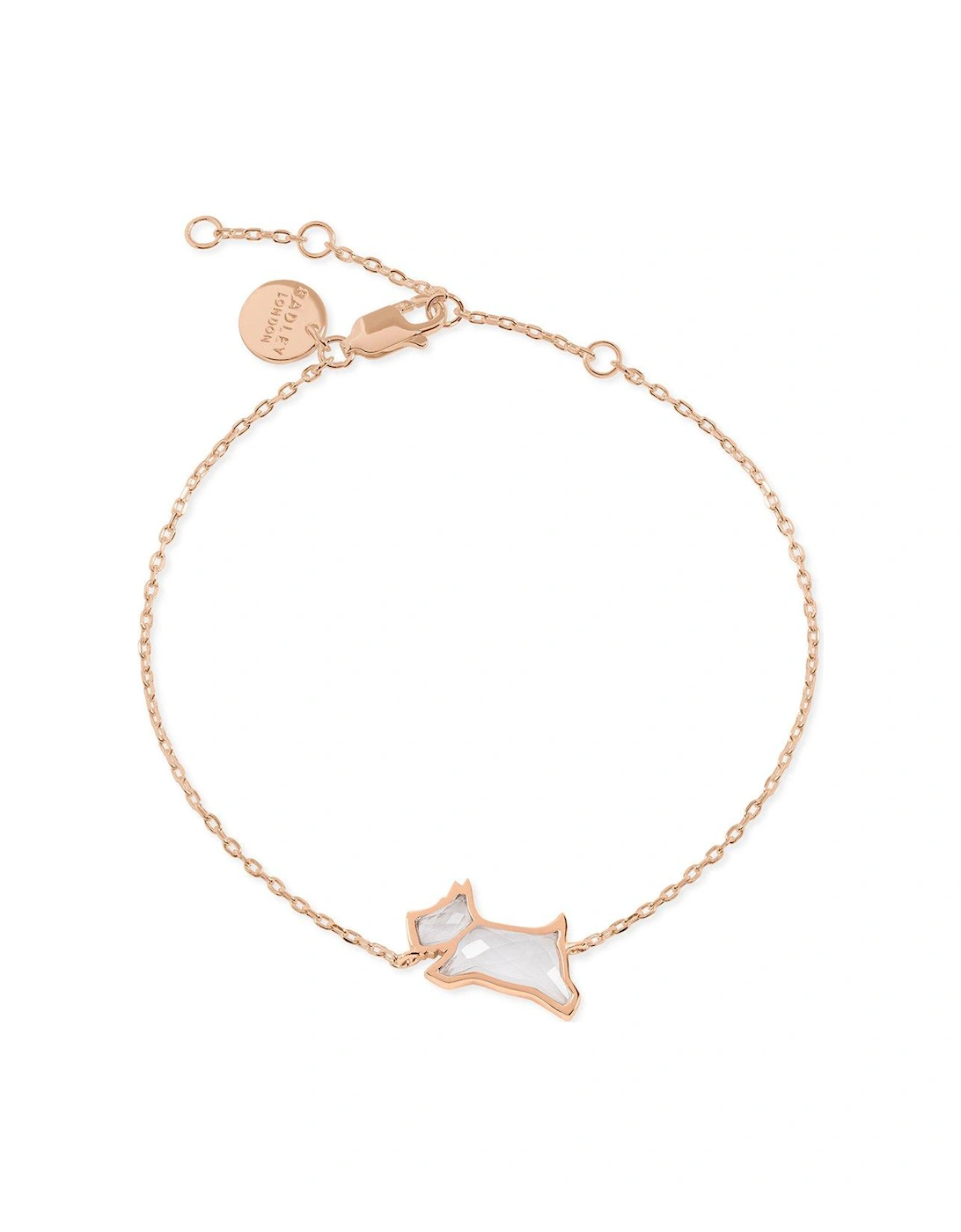 Park Place Ladies 18ct Rose Gold Plated Sterling Silver Clear Stone Jumping Dog Bracelet, 3 of 2