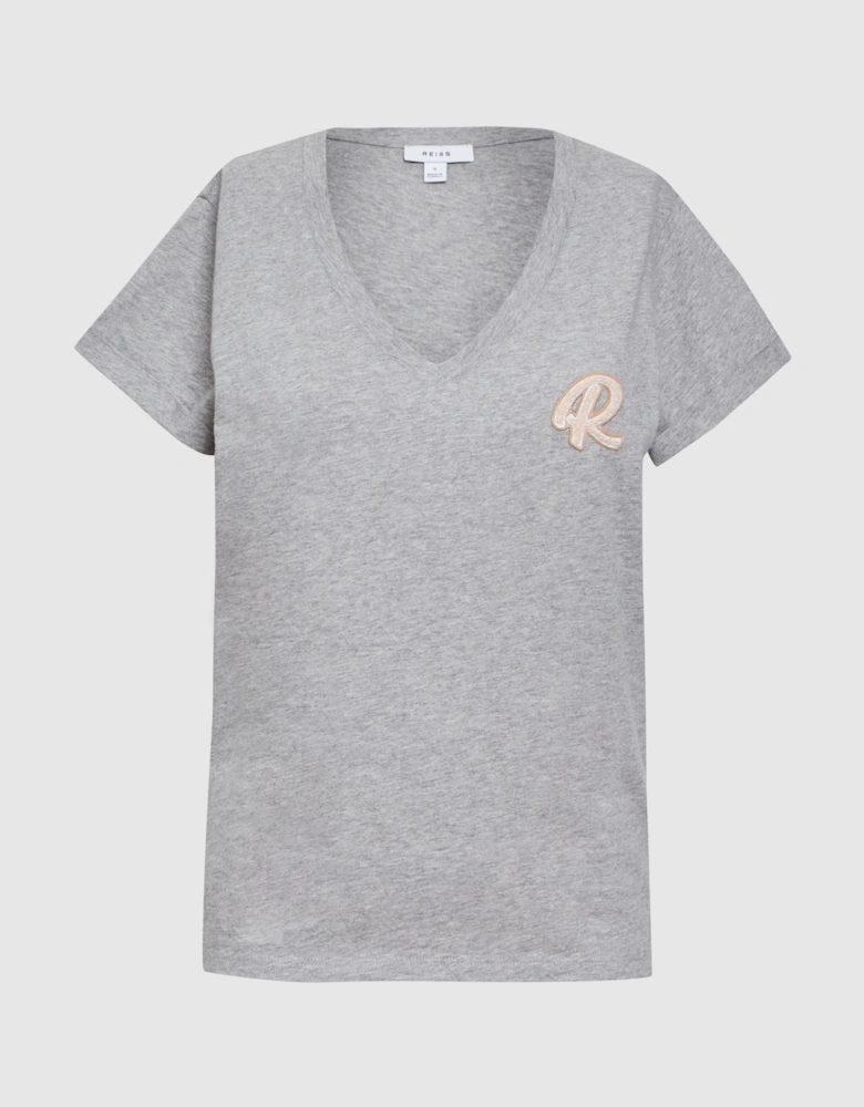 Cotton Motif V-Neck T-Shirt
