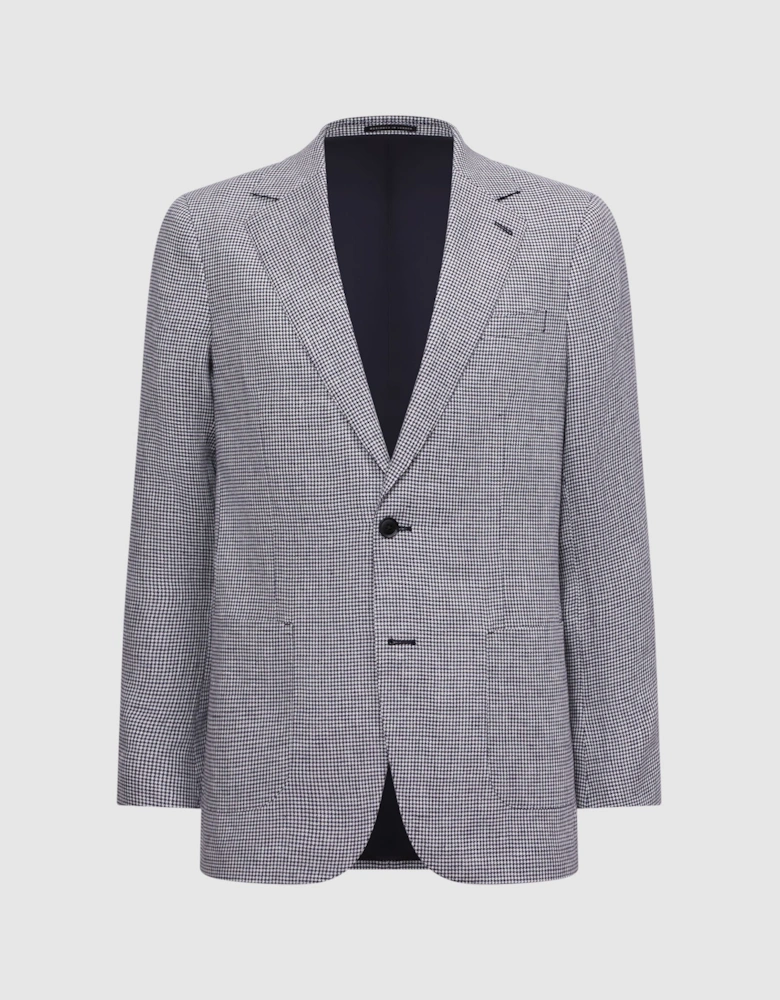 Linen Single Breasted Dogtooth Blazer