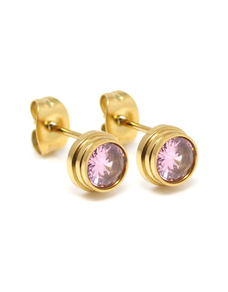 Bezel earrings - Yellow Gold & Pink Stone