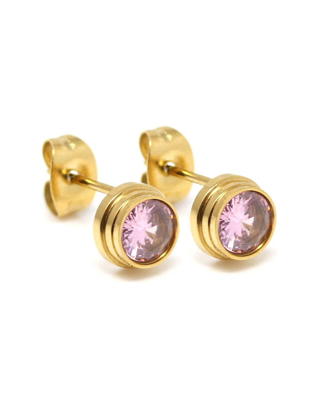 Bezel earrings - Yellow Gold & Pink Stone, 2 of 1