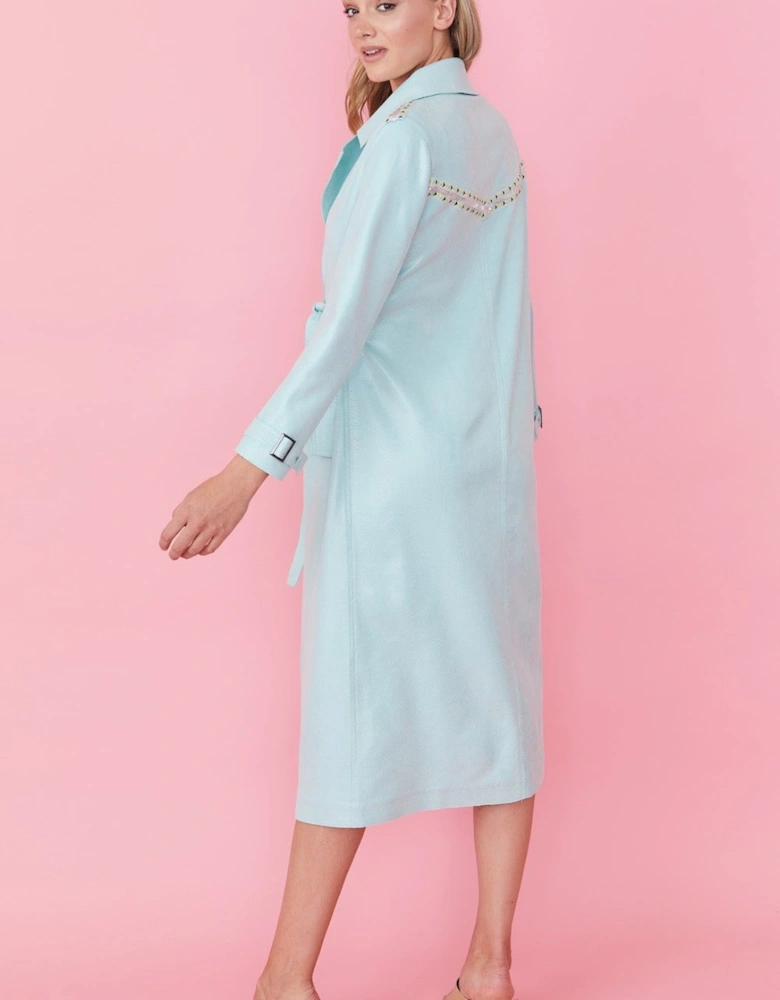 Light Blue Eco Leather Trench Coat