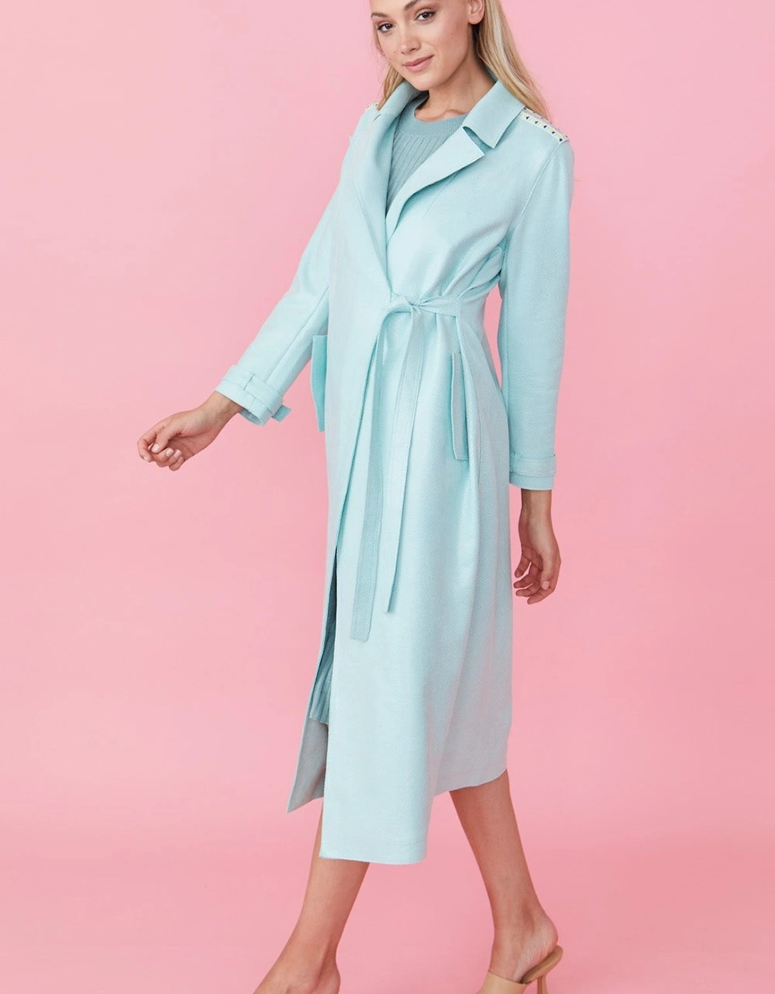 Light Blue Eco Leather Trench Coat, 5 of 4