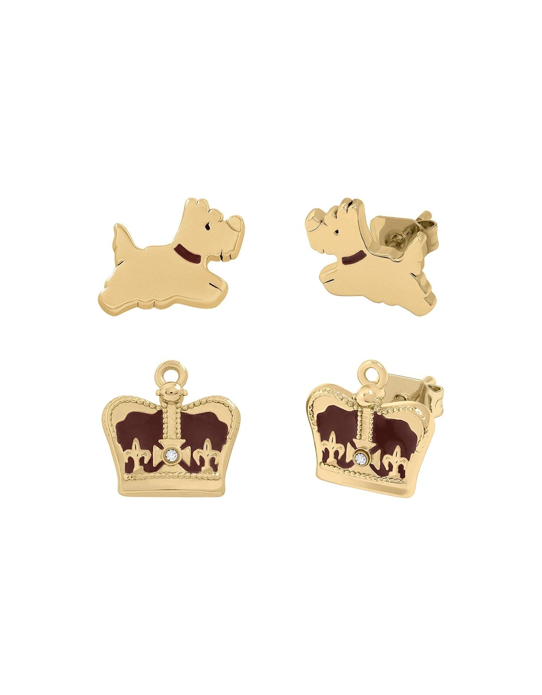 Ladies 25 Years Jubilee 18ct Pale Gold Plated Crown and Leaping Dog Earrings, 3 of 2
