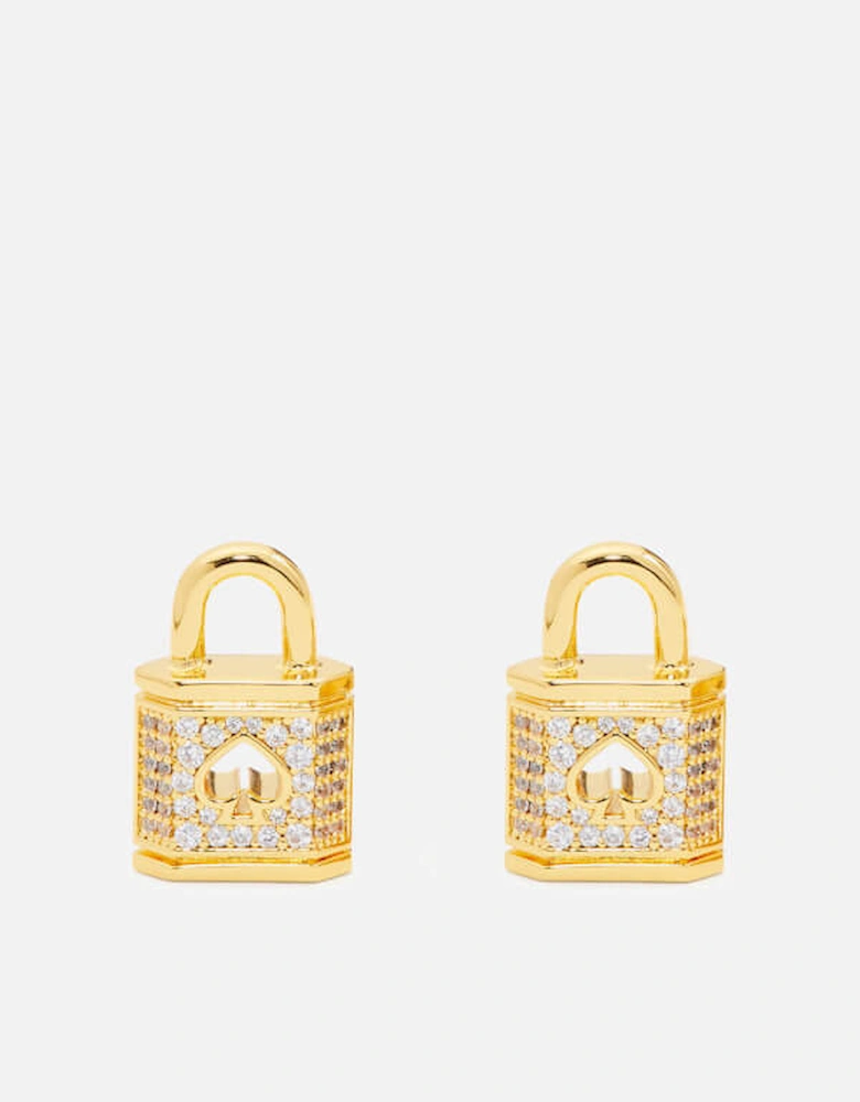 New York Lock and Spade Gold-Tone and Cubic Zirconia Pavé Studs
