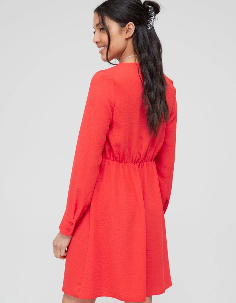 Long Sleeve Mini Shirt Dress (fake Linen)