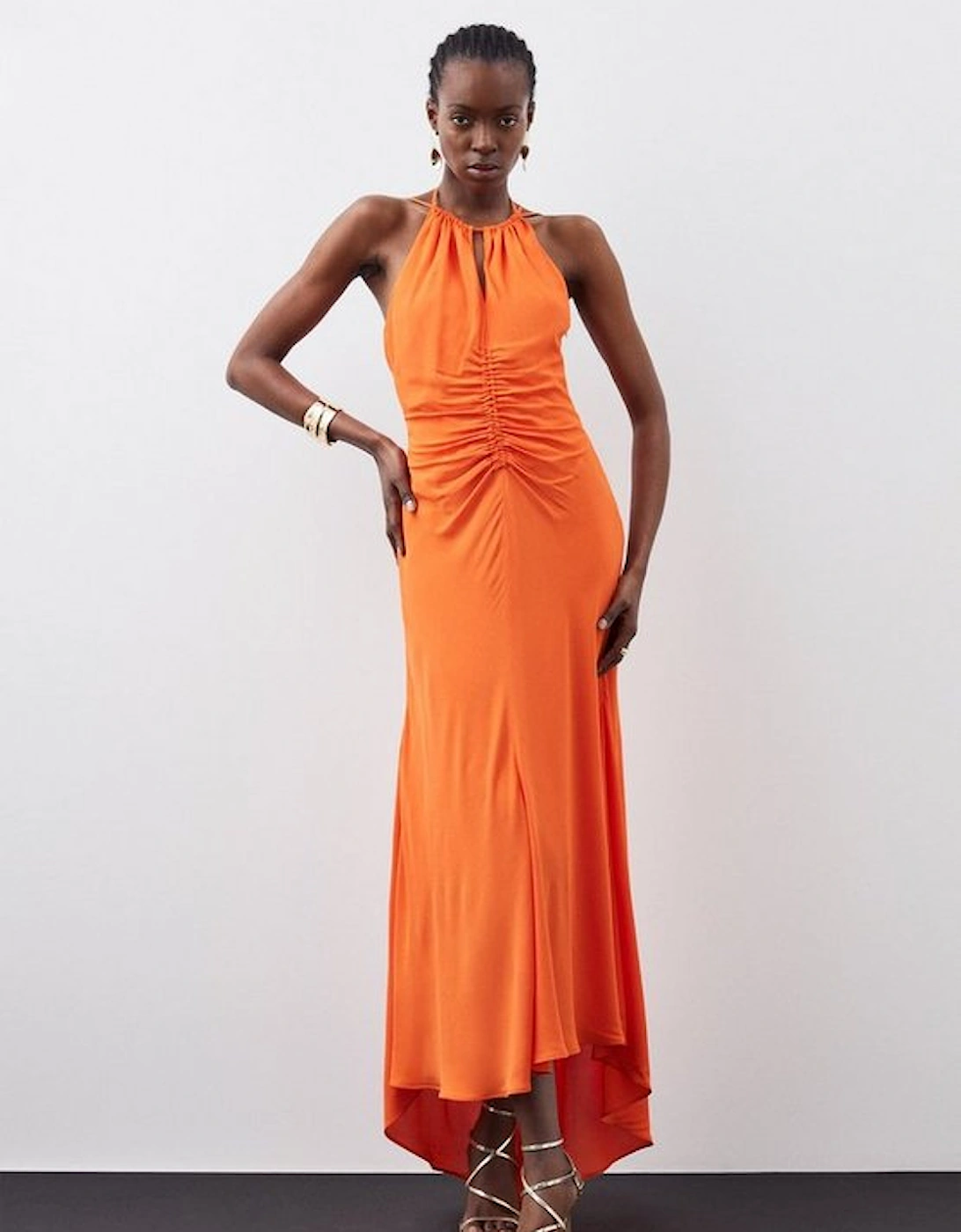 Premium Ruched Halter Strappy Maxi Dress, 5 of 4