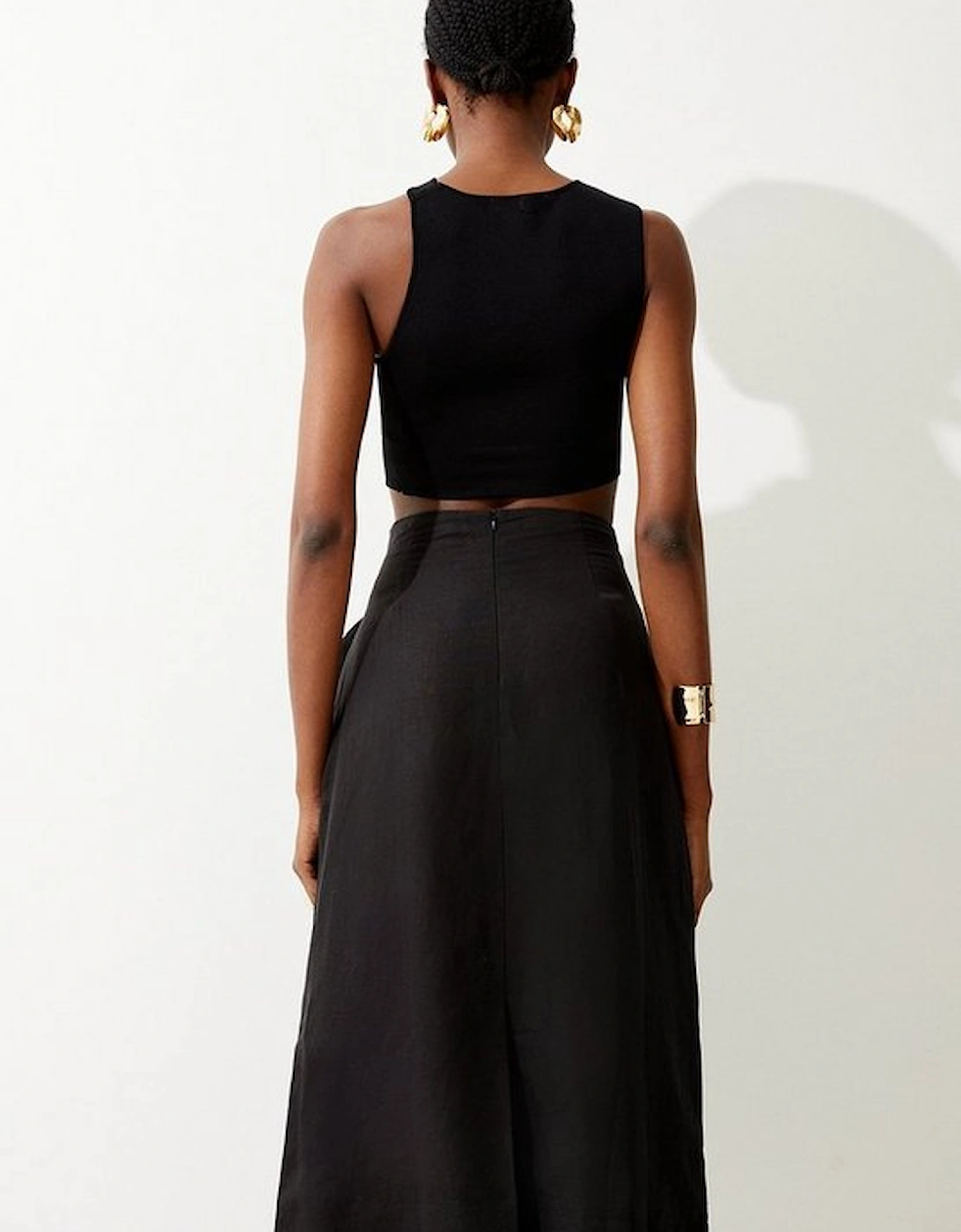 Viscose Linen Asymmetric Midi Skirt