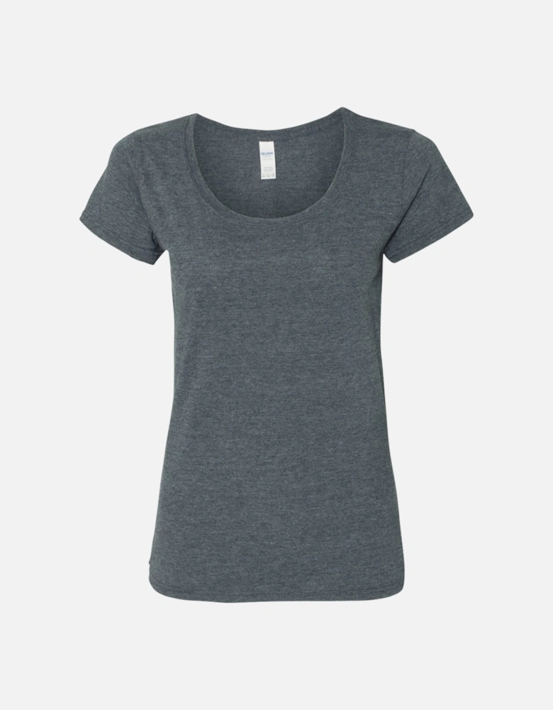 Womens/Ladies Short Sleeve Deep Scoop Neck T-Shirt