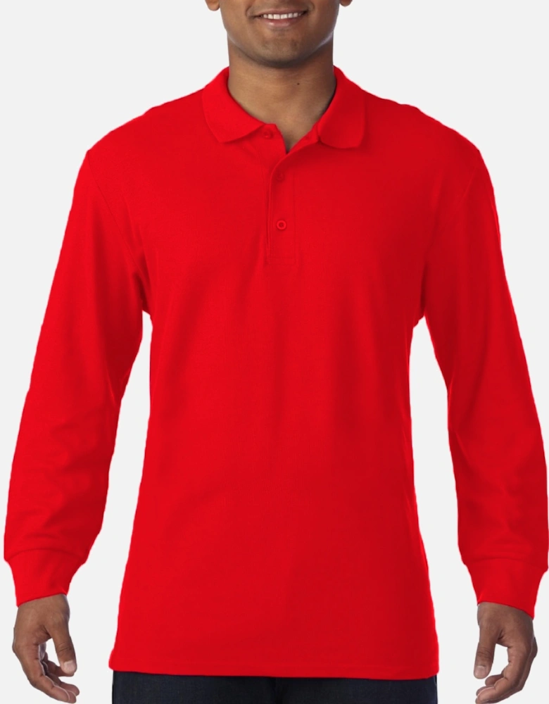 Mens Long Sleeve Double Pique Cotton Polo Shirt
