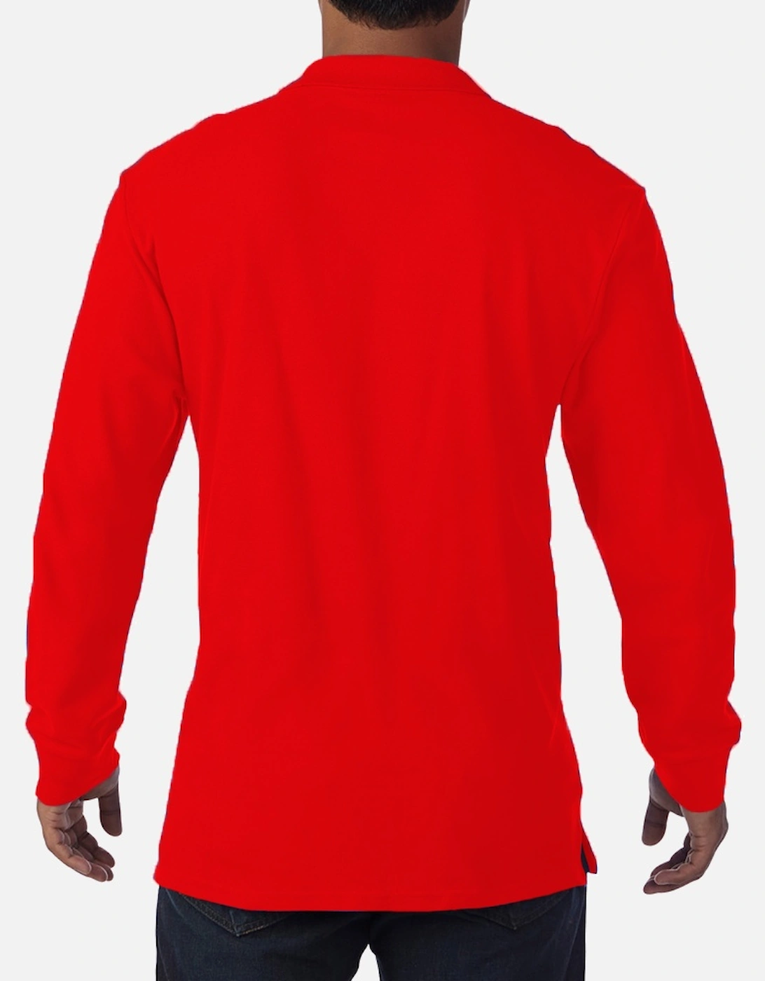 Mens Long Sleeve Double Pique Cotton Polo Shirt