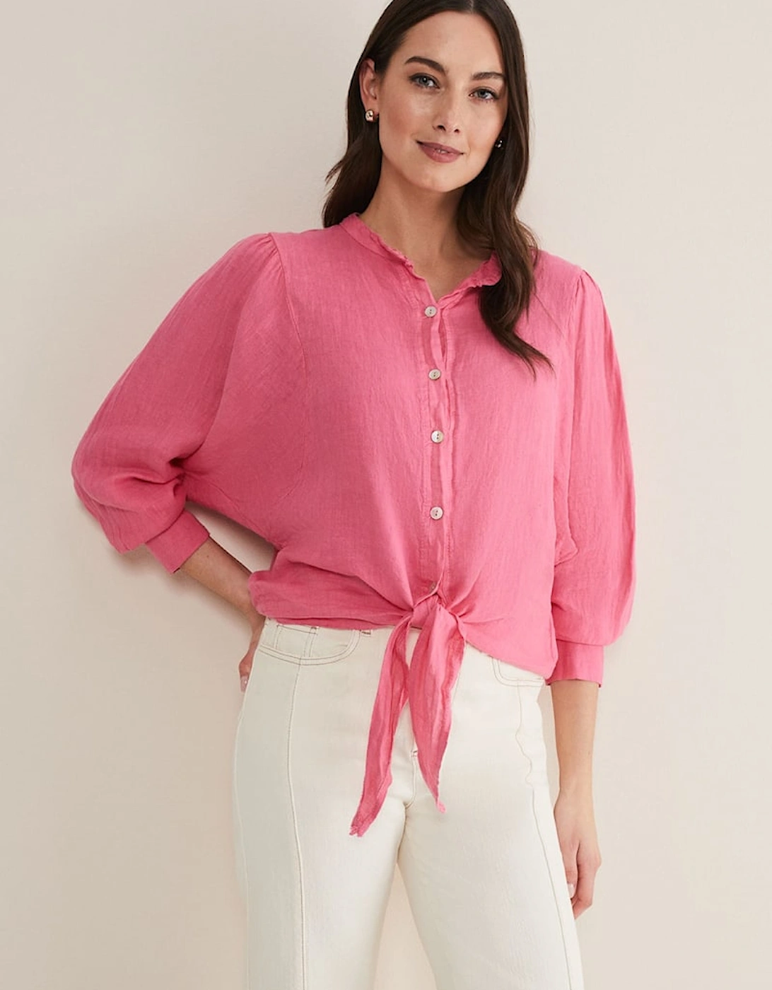 Raelynn Tie Front Linen Blouse, 7 of 6