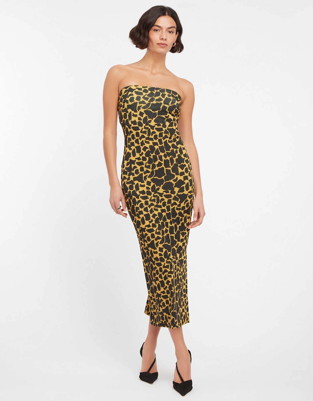 Nasrin Bandeau Dress in Giraffe Animal Print