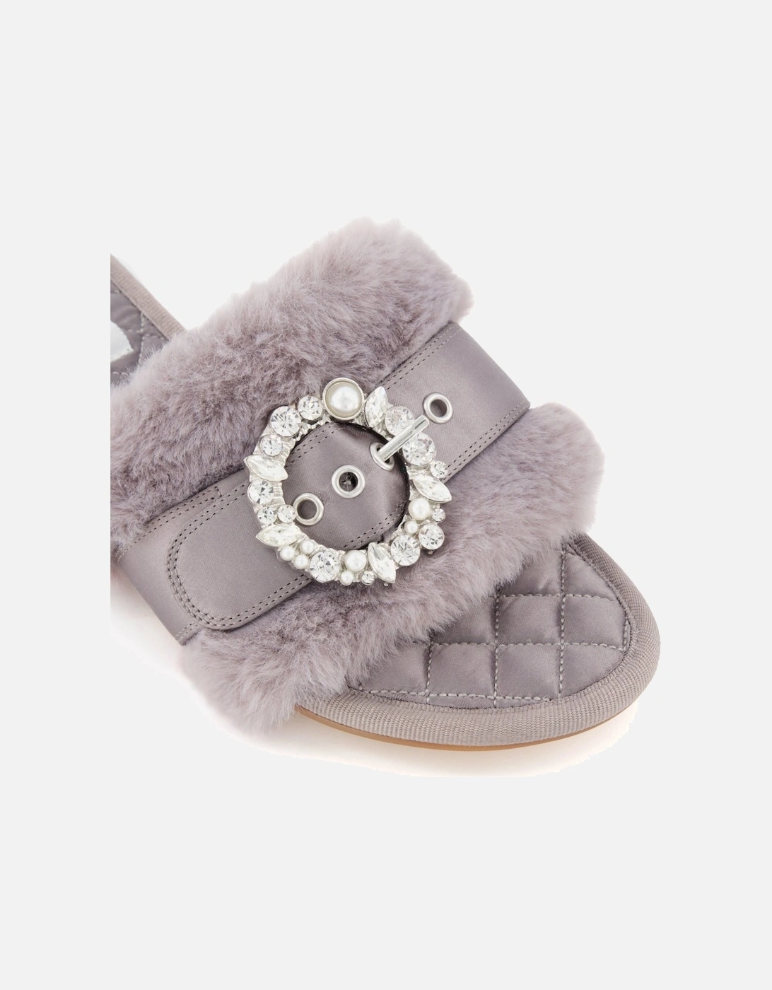 Ladies Wisteria - Buckle Faux Fur Slider Slippers